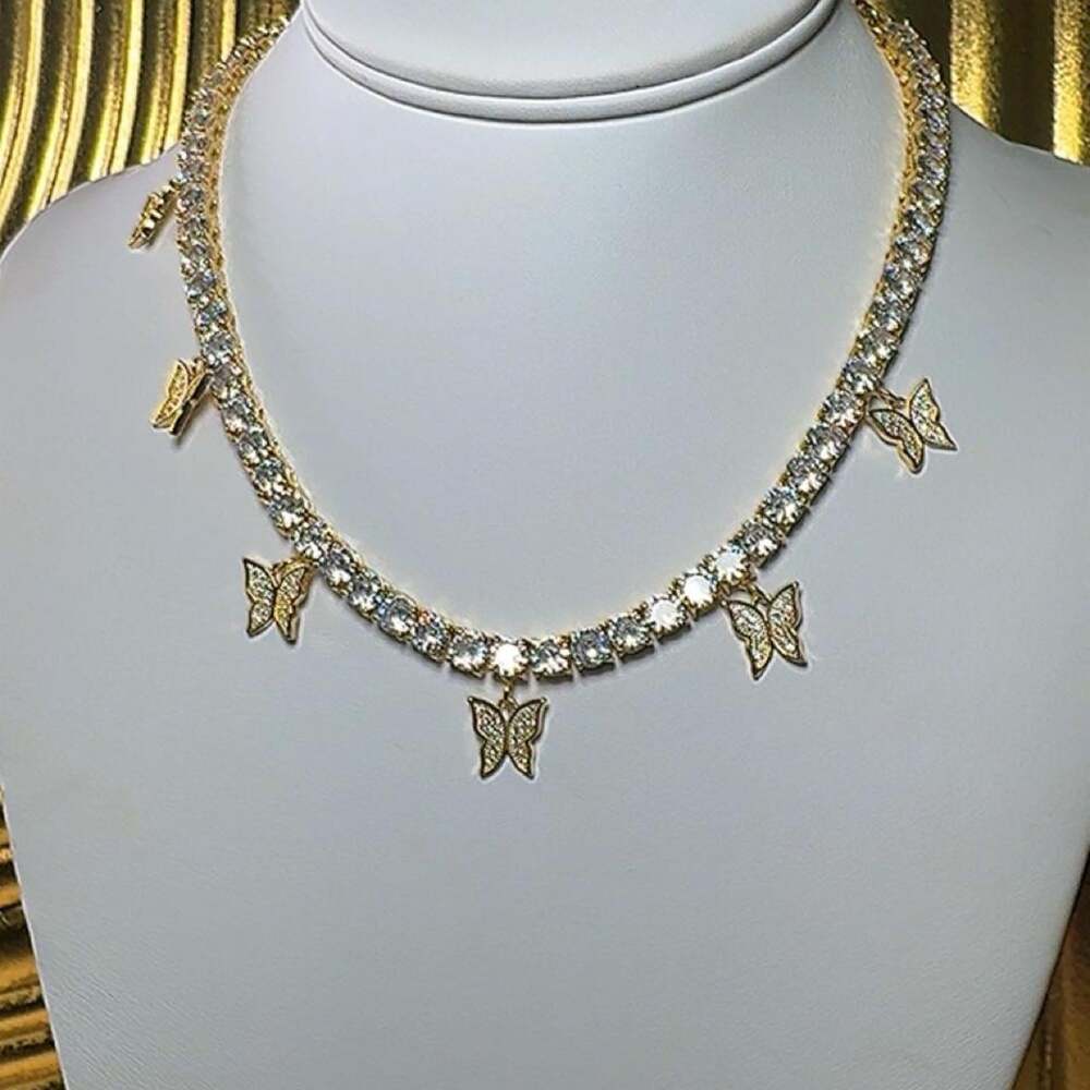 Gold Tennis Butterfly Necklace 16inch